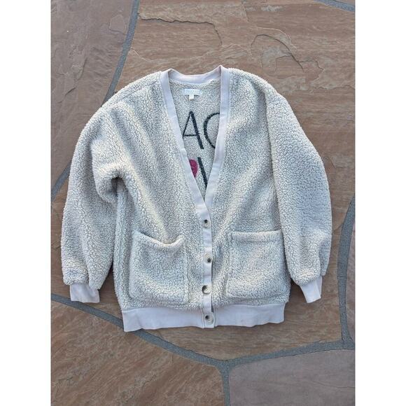 PJ Salvage Cozy Shearling Cardigan XS/S Peace Love Hope Oversized - Picture 1 of 6
